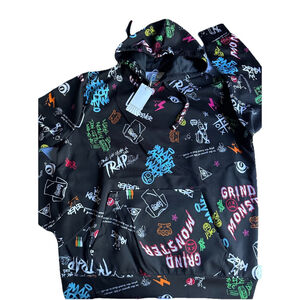 Fresh Prints Of Bel Air Lg Hoodie Graffiti KingZ Black Pullover Sweatshirt NWT